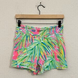 LILLY PULITZER Kat Shorts Tiki Pink Green Palm Print Beach Tropical